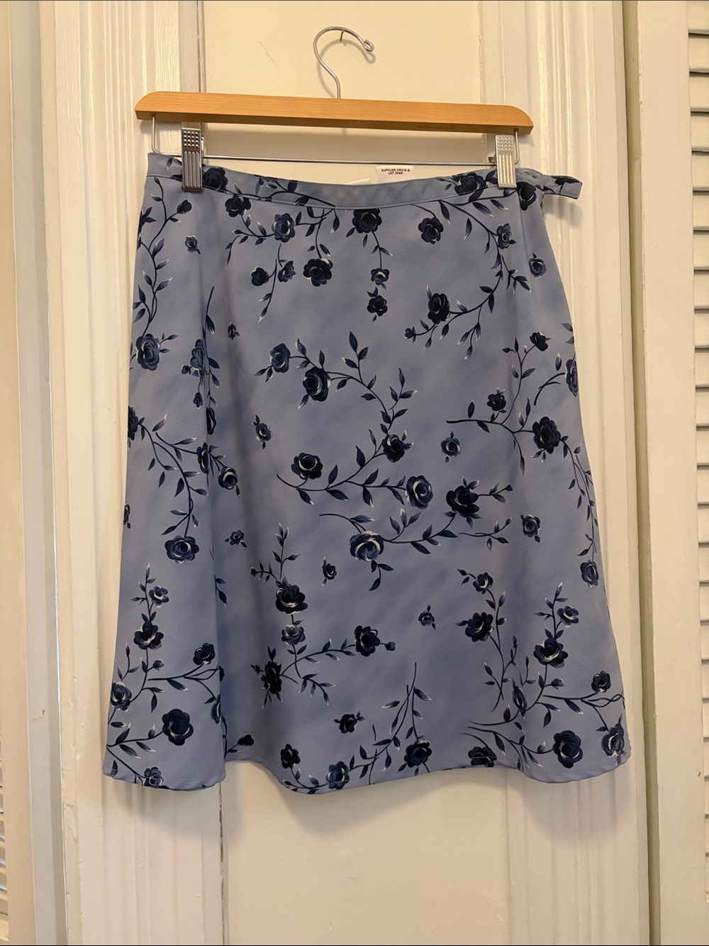 Vintage Blue A-Line Floral Skirt with Navy Print